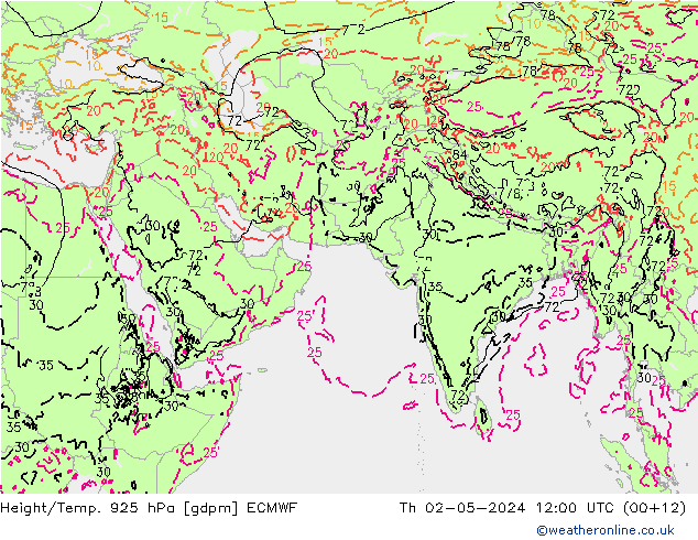 Yükseklik/Sıc. 925 hPa ECMWF Per 02.05.2024 12 UTC