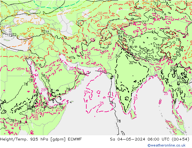 Height/Temp. 925 hPa ECMWF Sa 04.05.2024 06 UTC