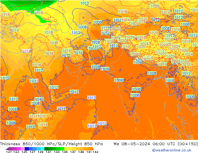 Schichtdicke 850-1000 hPa ECMWF Mi 08.05.2024 06 UTC