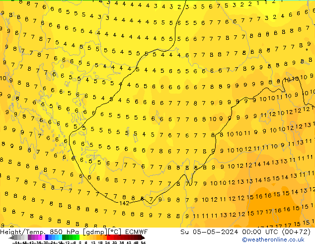 Z500/Rain (+SLP)/Z850 ECMWF Su 05.05.2024 00 UTC