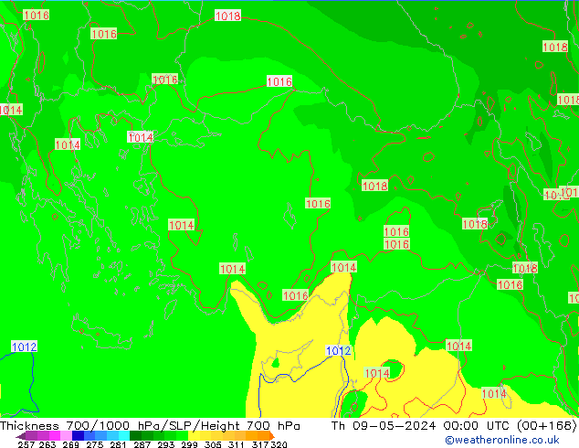 Thck 700-1000 hPa ECMWF czw. 09.05.2024 00 UTC