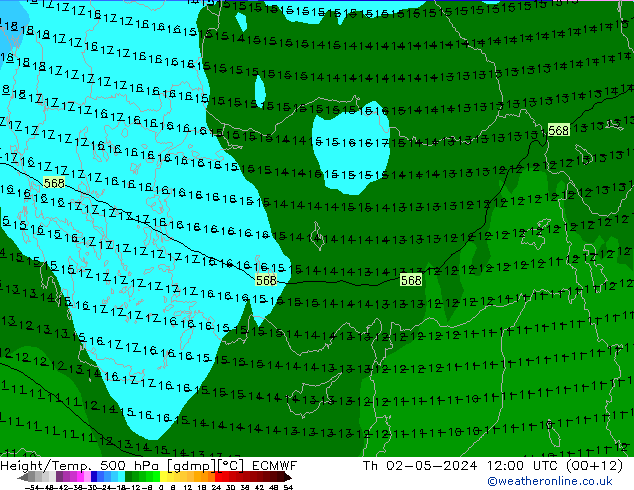 Z500/Rain (+SLP)/Z850 ECMWF Th 02.05.2024 12 UTC