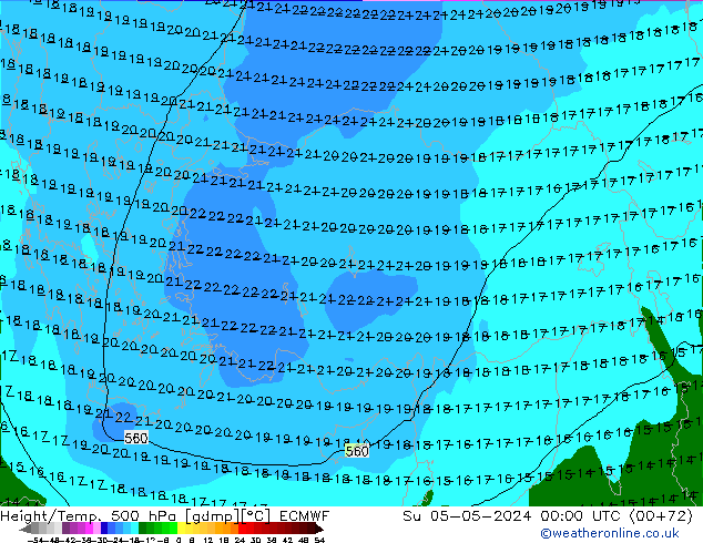 Z500/Rain (+SLP)/Z850 ECMWF Su 05.05.2024 00 UTC