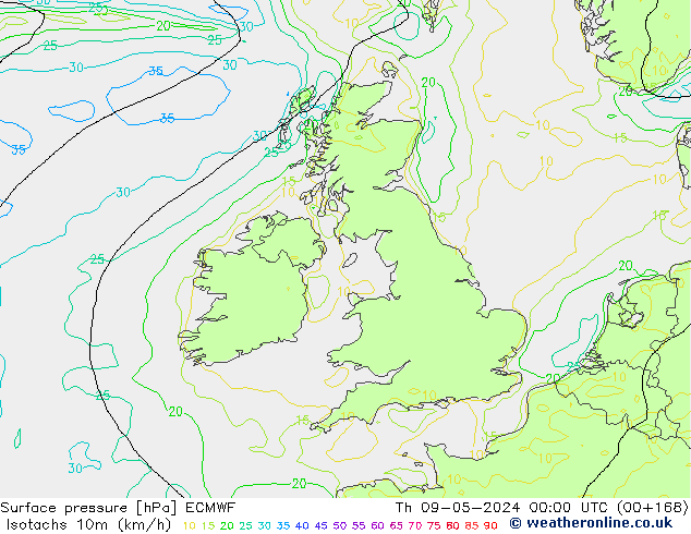 Isotachs (kph) ECMWF Th 09.05.2024 00 UTC