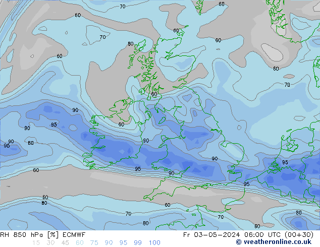 RH 850 hPa ECMWF Fr 03.05.2024 06 UTC