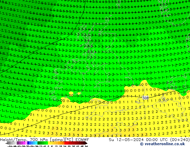 Hoogte/Temp. 700 hPa ECMWF zo 12.05.2024 00 UTC