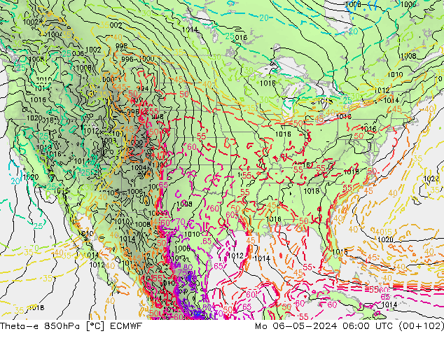 Theta-e 850hPa ECMWF lun 06.05.2024 06 UTC