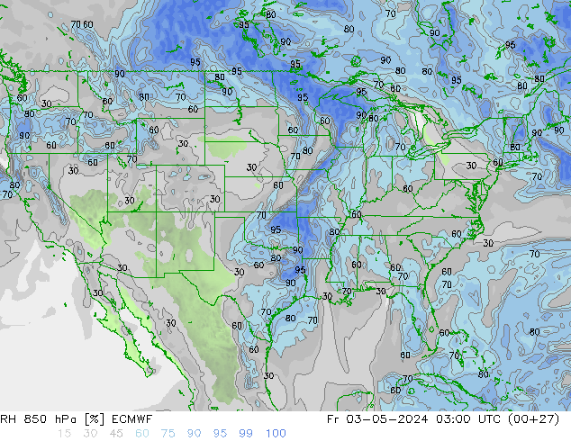 Humedad rel. 850hPa ECMWF vie 03.05.2024 03 UTC