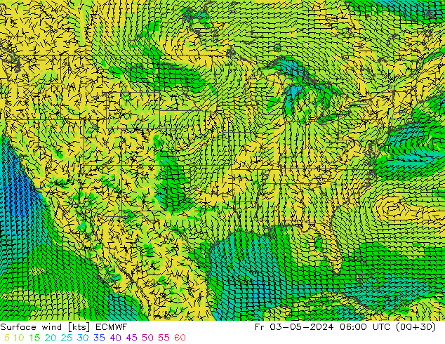 Surface wind ECMWF Pá 03.05.2024 06 UTC