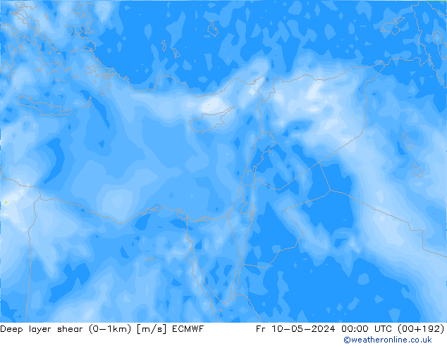 Deep layer shear (0-1km) ECMWF Sex 10.05.2024 00 UTC