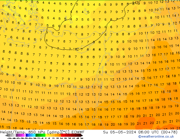 Z500/Rain (+SLP)/Z850 ECMWF Su 05.05.2024 06 UTC