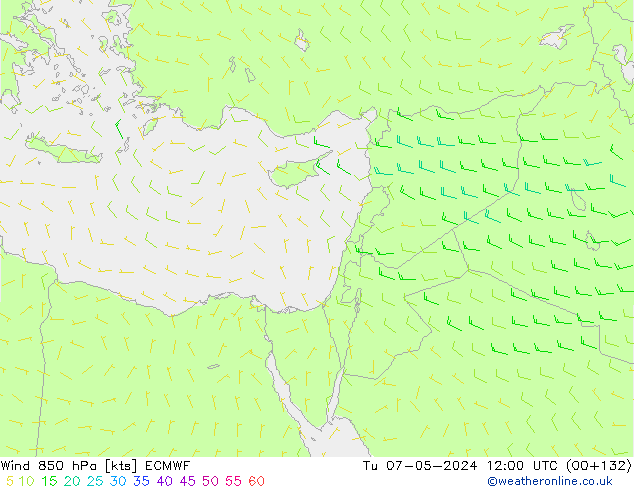 ветер 850 гПа ECMWF вт 07.05.2024 12 UTC