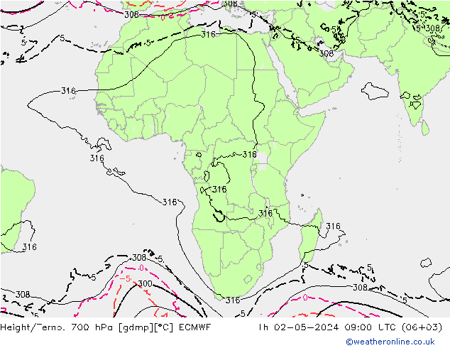 Yükseklik/Sıc. 700 hPa ECMWF Per 02.05.2024 09 UTC