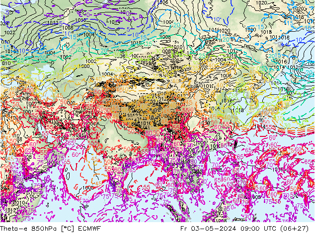 Theta-e 850hPa ECMWF Fr 03.05.2024 09 UTC