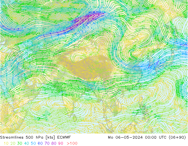 Rüzgar 500 hPa ECMWF Pzt 06.05.2024 00 UTC