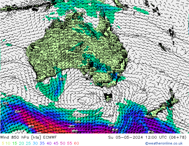 Wind 850 hPa ECMWF Su 05.05.2024 12 UTC