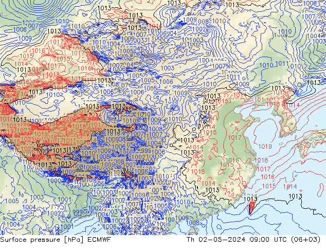 地面气压 ECMWF 星期四 02.05.2024 09 UTC