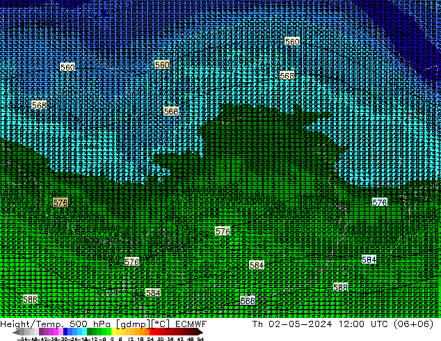 Z500/Rain (+SLP)/Z850 ECMWF 星期四 02.05.2024 12 UTC