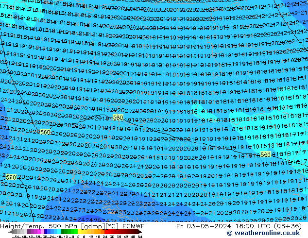 Yükseklik/Sıc. 500 hPa ECMWF Cu 03.05.2024 18 UTC
