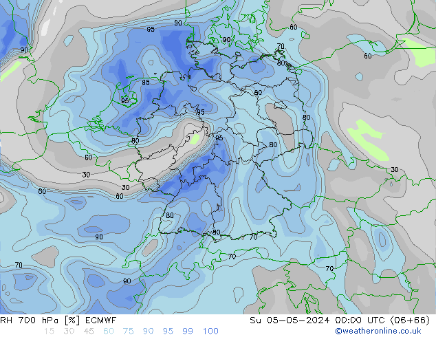 RH 700 hPa ECMWF dom 05.05.2024 00 UTC