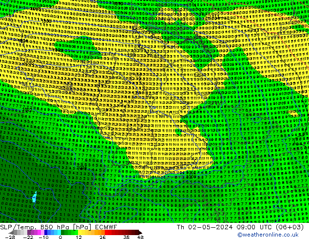 SLP/Temp. 850 hPa ECMWF 星期四 02.05.2024 09 UTC