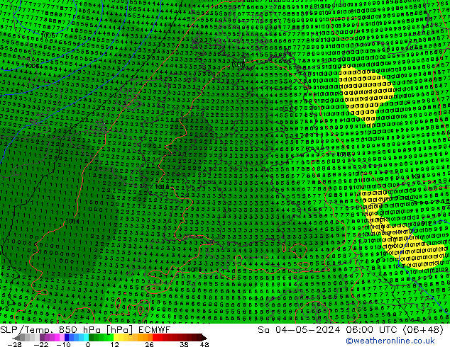 SLP/Temp. 850 hPa ECMWF sab 04.05.2024 06 UTC