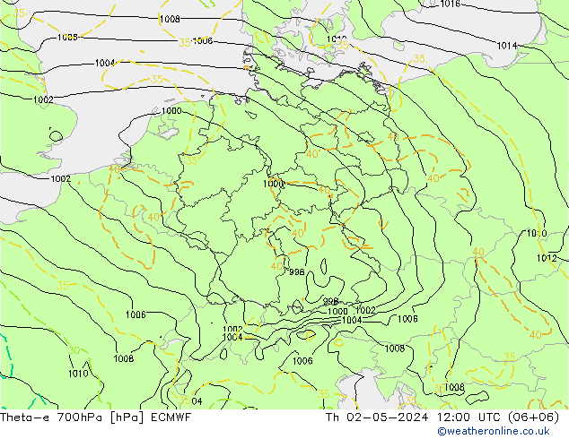 Theta-e 700hPa ECMWF Th 02.05.2024 12 UTC