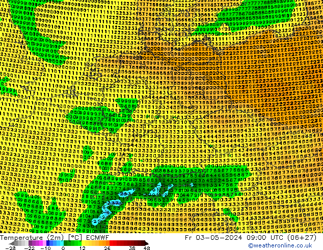 Temperaturkarte (2m) ECMWF Fr 03.05.2024 09 UTC