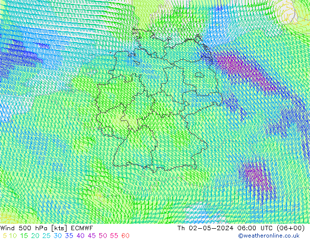 Wind 500 hPa ECMWF Th 02.05.2024 06 UTC