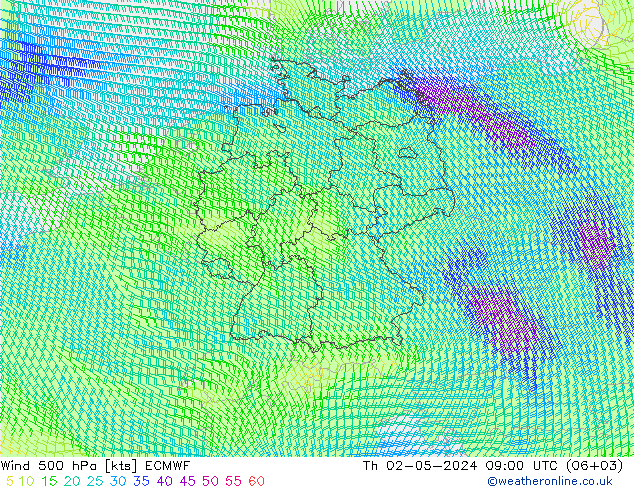 风 500 hPa ECMWF 星期四 02.05.2024 09 UTC