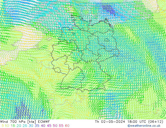 Wind 700 hPa ECMWF Do 02.05.2024 18 UTC