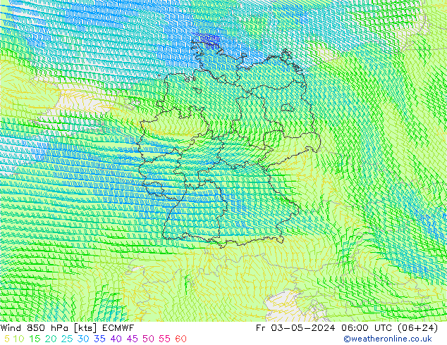 Wind 850 hPa ECMWF Fr 03.05.2024 06 UTC