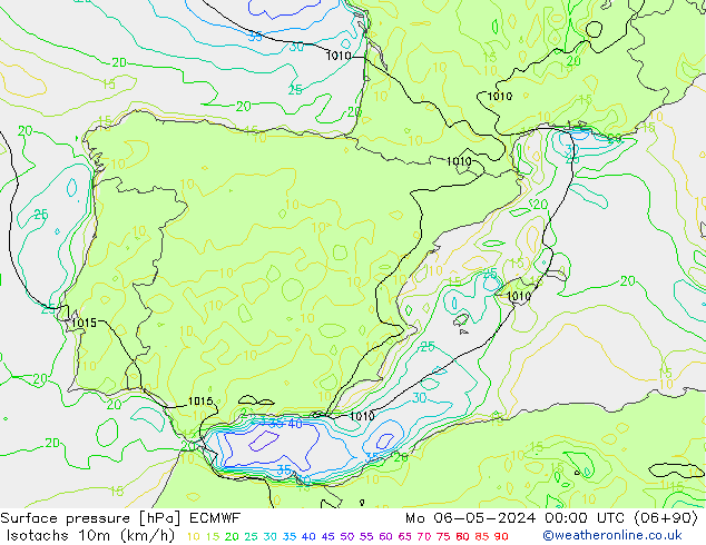 Isotachs (kph) ECMWF Mo 06.05.2024 00 UTC