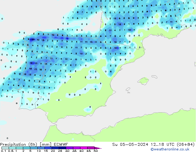 Z500/Yağmur (+YB)/Z850 ECMWF Paz 05.05.2024 18 UTC