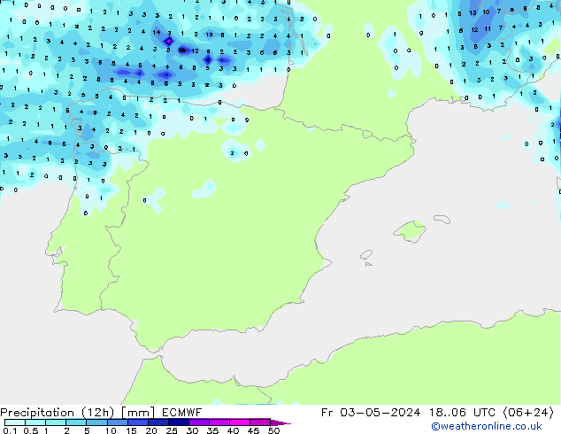Precipitation (12h) ECMWF Pá 03.05.2024 06 UTC