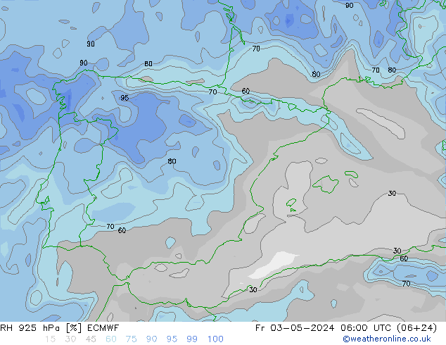 RH 925 hPa ECMWF Fr 03.05.2024 06 UTC
