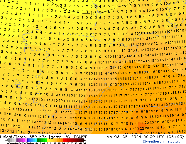 Height/Temp. 850 hPa ECMWF Seg 06.05.2024 00 UTC