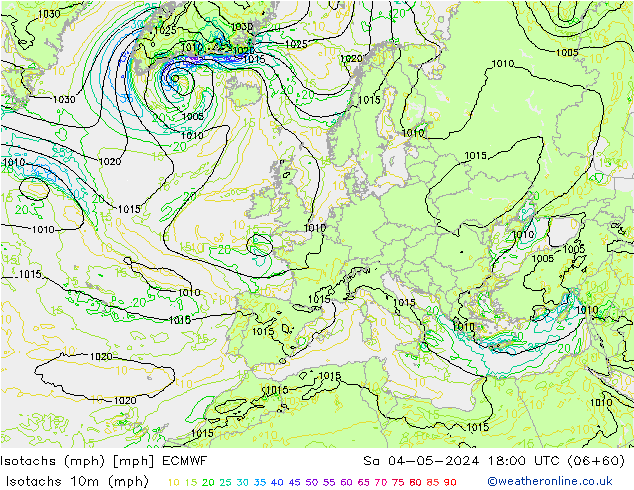 Isotachs (mph) ECMWF Sa 04.05.2024 18 UTC