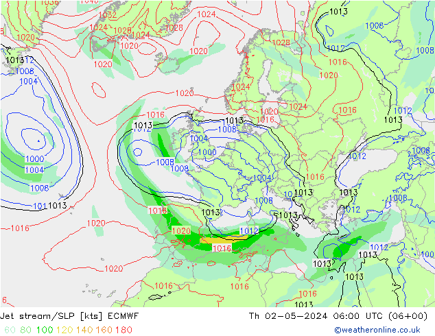 Polarjet/Bodendruck ECMWF Do 02.05.2024 06 UTC
