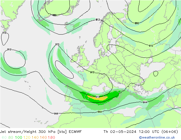 Corriente en chorro ECMWF jue 02.05.2024 12 UTC