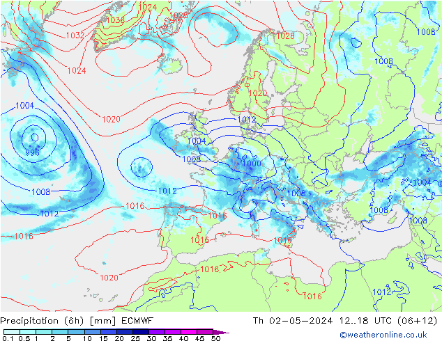 Z500/Rain (+SLP)/Z850 ECMWF czw. 02.05.2024 18 UTC