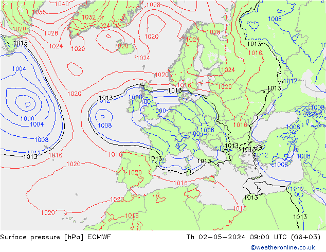 Surface pressure ECMWF Th 02.05.2024 09 UTC