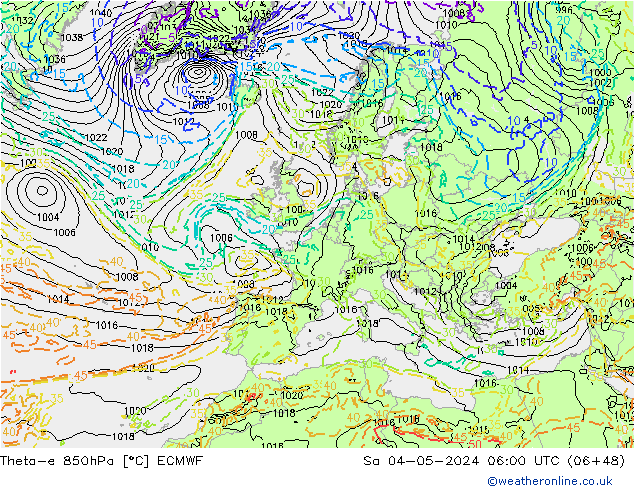 Theta-e 850hPa ECMWF Sa 04.05.2024 06 UTC