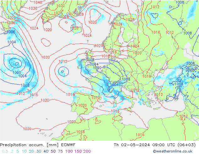 Precipitation accum. ECMWF Th 02.05.2024 09 UTC