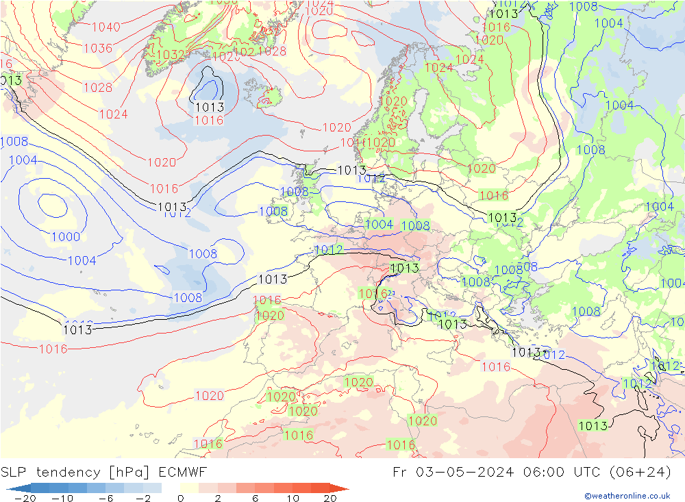Drucktendenz ECMWF Fr 03.05.2024 06 UTC