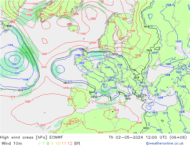 High wind areas ECMWF Th 02.05.2024 12 UTC