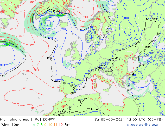 High wind areas ECMWF Ne 05.05.2024 12 UTC