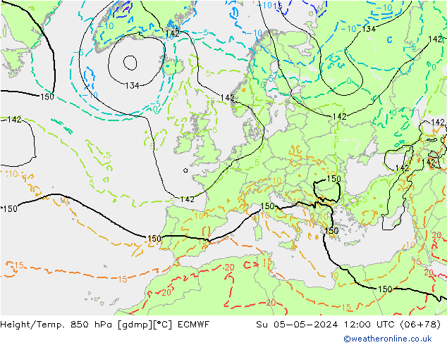 Height/Temp. 850 hPa ECMWF Su 05.05.2024 12 UTC