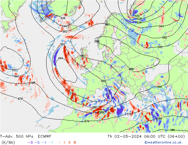 T-Adv. 500 hPa ECMWF Do 02.05.2024 06 UTC