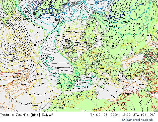 Theta-e 700гПа ECMWF чт 02.05.2024 12 UTC